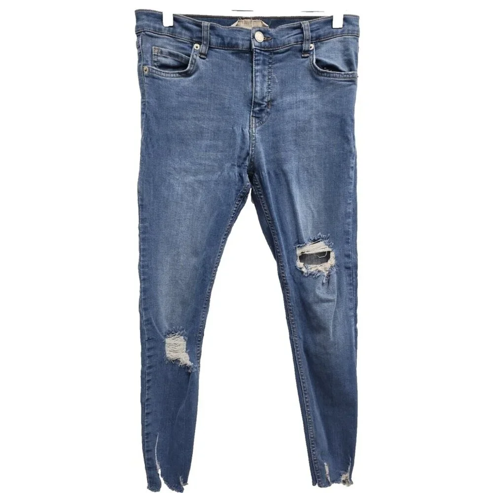 Free People Jeans Womens‎ Size 27 Short Blue Denim Distressed Skinny Ankle BOHO